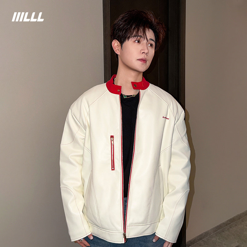 IIILLL童锦程PU皮衣外套男宽松撞色复古内里夹棉潮牌情侣上衣夹克,淘宝优惠券,粉丝福利购,淘宝优惠卷