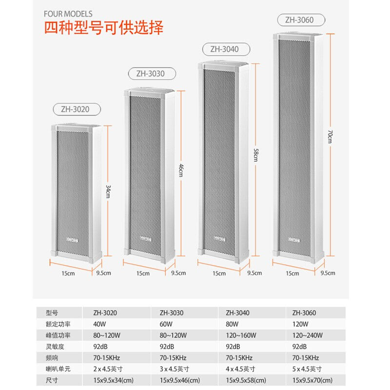 威斯汀（WESTDING)5分区控制定压功放防水壁挂音柱音响套装公共广 - 图1