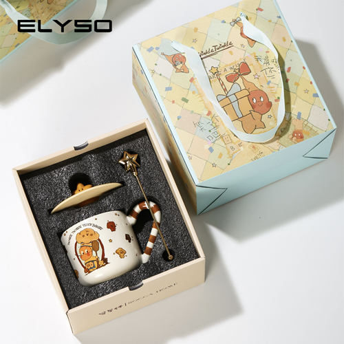 星星人礼物杯子马克杯带盖带勺咖啡杯女生日礼盒情侣水杯早餐杯 - 图1