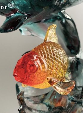 tittot琉园琉璃鱼客厅玄关办公室摆件工艺品花开有余乔迁高升礼品