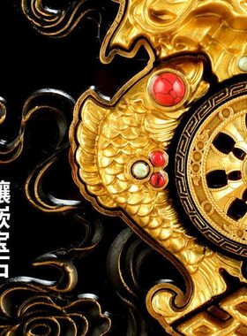 黄铜精工八吉祥摆件藏式家用密宗总集檀木座双鹿法轮吉祥八宝摆件