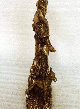 飞龙  纯铜 二郎神佛 杨戬 哮天犬 工艺品家居黄铜桌面摆件