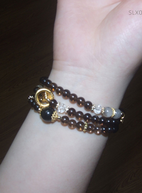 高等级茶水晶红宝石三层手链