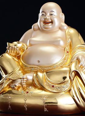 弥勒佛菩萨大肚笑佛招财摆件台湾纯铜贴金手工镶宝客厅供奉开心佛