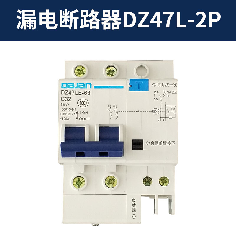 大江漏电开关2P 63A DZ47LE双极32A保护器家用空开触电断路器漏保 - 图1