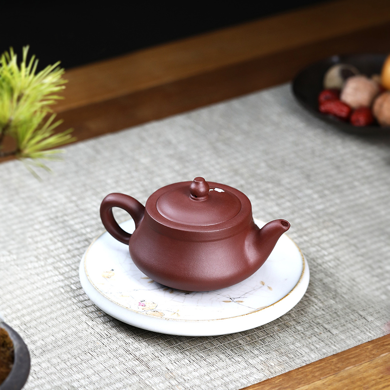 宜兴紫砂壶原矿紫泥梅花君德手工泥绘中式礼品功夫茶具茶器 300ml