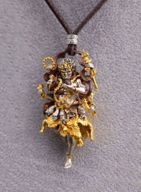 新藏传大黑天佛像造像立体手办挂坠项链藏式国潮复古转运招财摆件