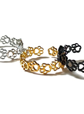 新款Cat Footprint戒指小貓印记黑貓爪印通体钛钢开口戒指男女