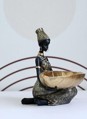 非洲女人黑人水果盘树脂收纳摆件家居客厅泰式桌面风格托盘礼物