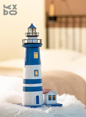 YBOX实木灯塔摆件创意覆古桌面饰品发光家居摆件做旧送礼装饰建筑
