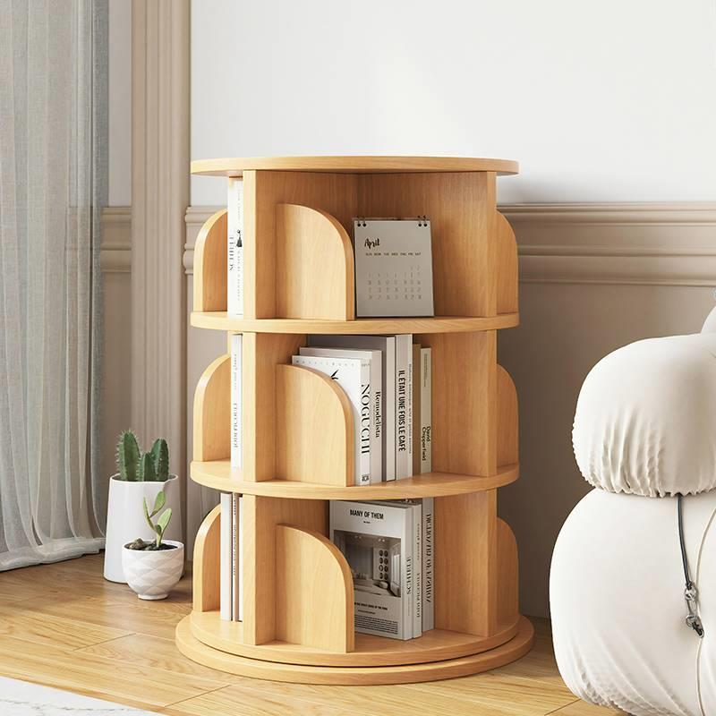 实木旋转书架360度书柜家用多层简易置物架小户型角落客厅收纳柜 - 图0