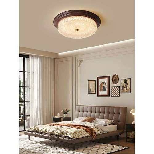 复古美式卧室灯中古风年新款吸顶灯护眼胡桃木色房间主卧灯具 - 图2