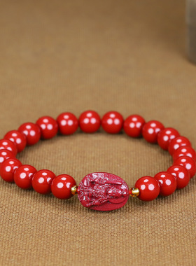 天然朱砂原矿手串十二生肖本命佛8mm紫金砂手串八大守护神送学生