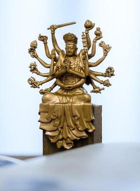 复古准提菩萨像准提佛母铜像摆件随身佛小号款精致禅意装饰送底座