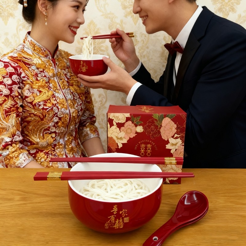 结婚吃面大碗陶瓷红色碗筷陪嫁用品套装喜碗婚礼陶瓷一对婚庆对碗,淘宝优惠券,粉丝福利购,淘宝优惠卷
