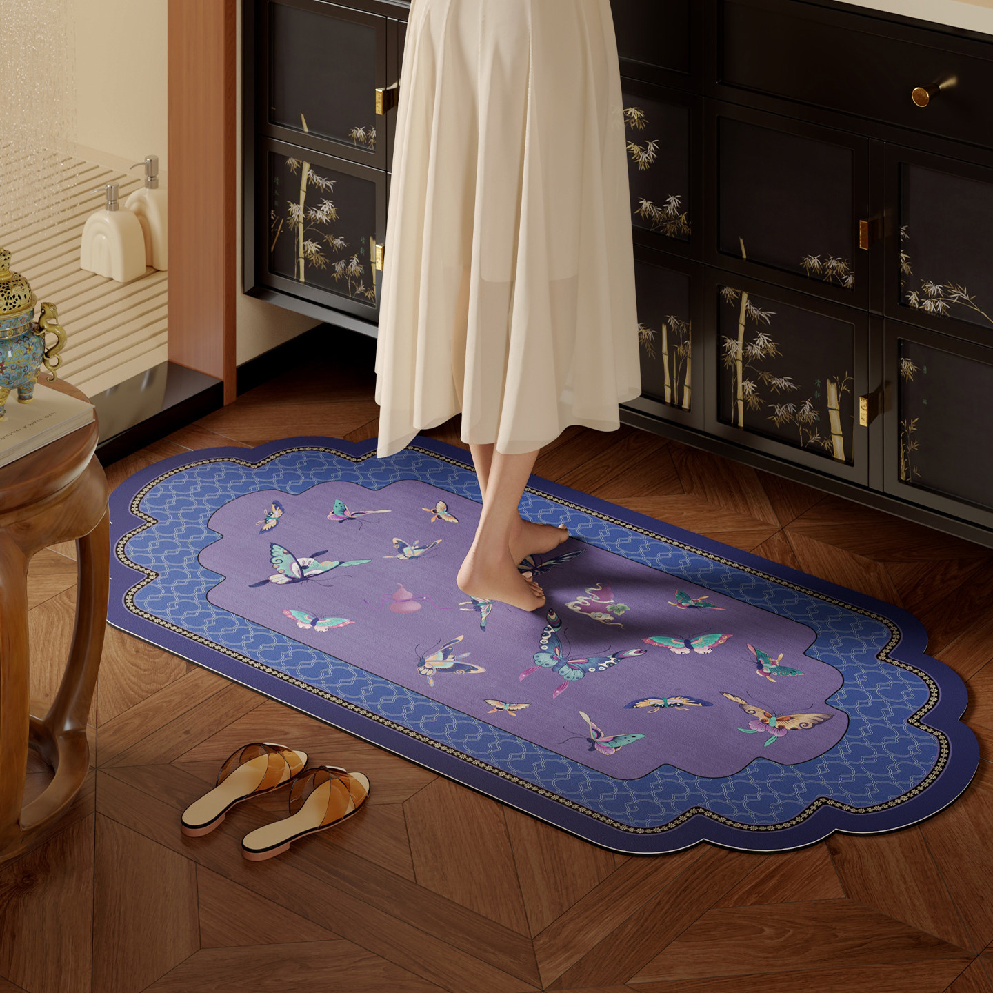 New Chinese style light luxury bathroom water-absorbent non-slip floor mat