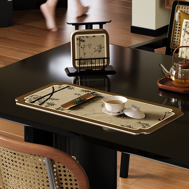 林溪新中式禅意茶席硅藻泥竹叶中式国风吸水茶室茶桌沥水垫布桌旗,淘宝优惠券,粉丝福利购,淘宝优惠卷