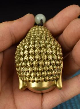 纯铜实心大日如来佛头手把件文玩男士解压随身金属工艺品把玩饰品