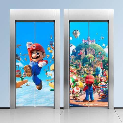 定制电影院商场入户电梯门贴纸装饰画一梯一户自粘超级马力马里奥 - 图0