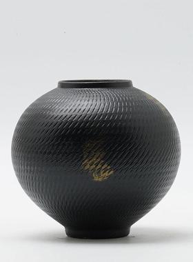 新中式创意黑色小陶瓷家居客厅插花花瓶玄关电视柜酒柜摆设装饰品