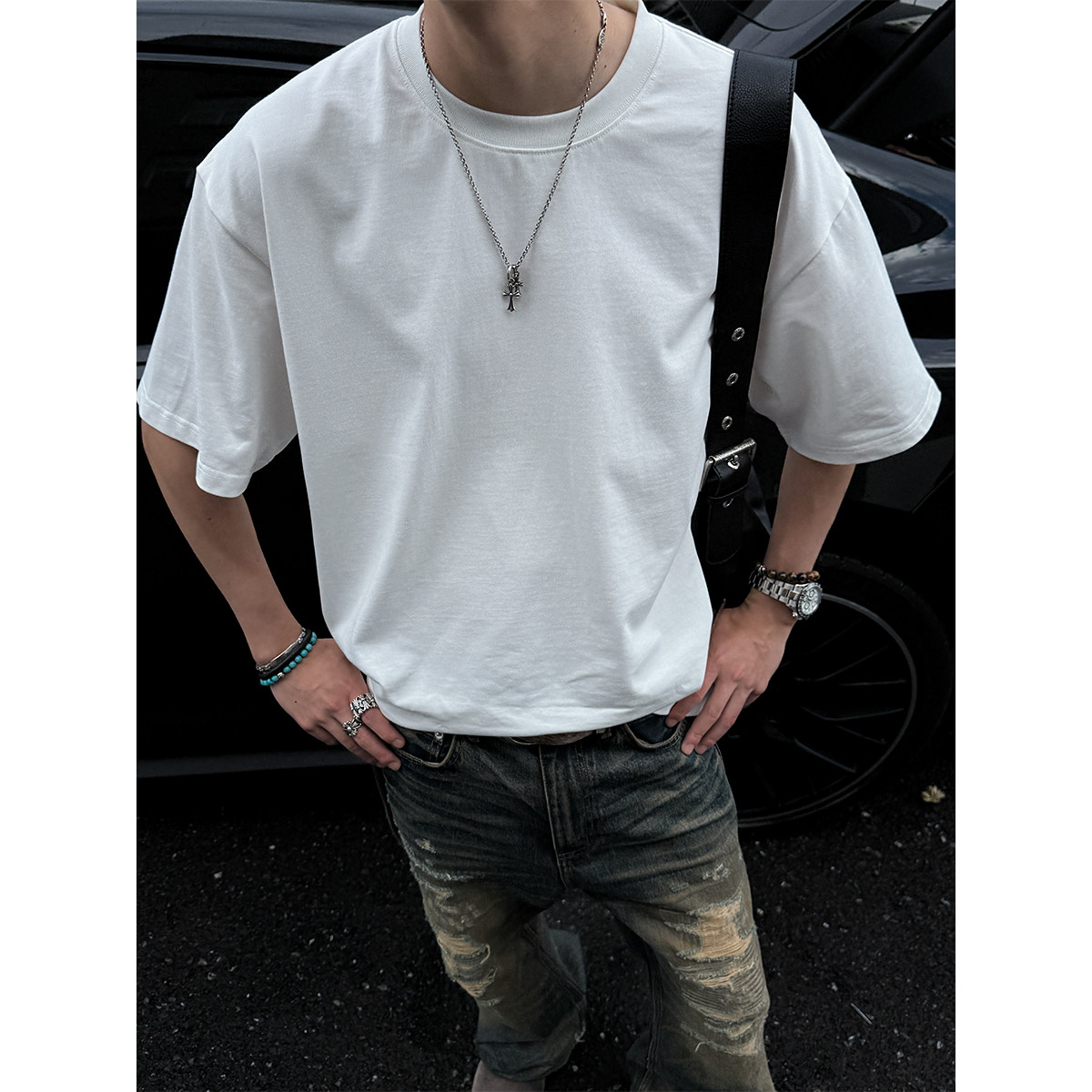 MANCHER 26S纯棉双纱平纹300G重磅基础款纯色T恤男夏季宽松短袖潮,淘宝优惠券,粉丝福利购,淘宝优惠卷