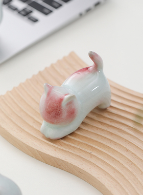 高颜值治愈系开运招桃花猫咪摆件闺蜜旺桃花中式陶瓷工位新年礼品