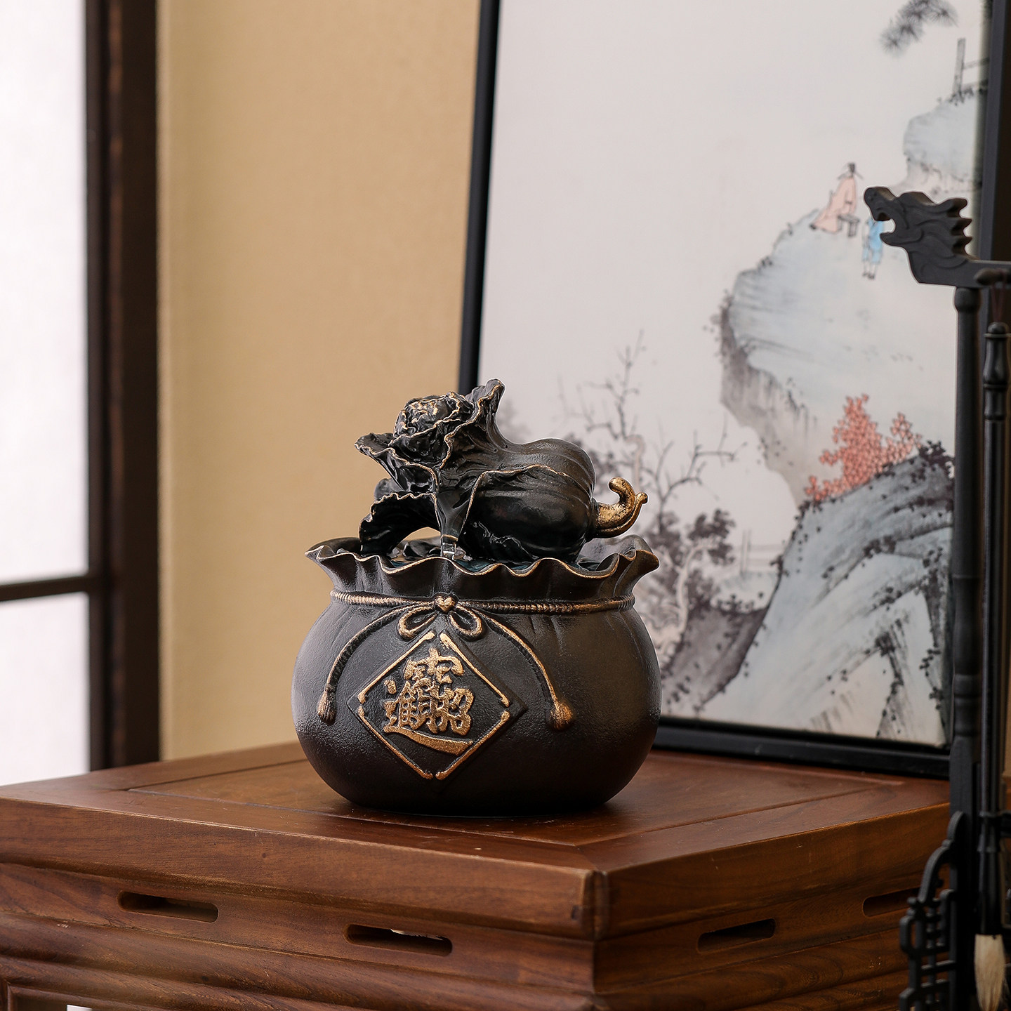 陶瓷招财进宝聚宝盆流水摆件客厅办公室桌面摆设中式茶桌装饰摆件,淘宝优惠券,粉丝福利购,淘宝优惠卷