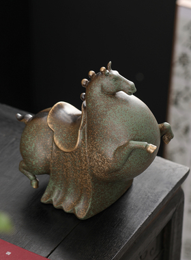 陶瓷生肖马摆件马上有福玄关书柜新中式装饰办公室开业招财礼品