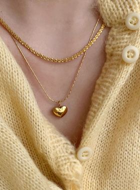 日本品质韩版新品s925纯银红色滴油爱心项链女小众气质桃心吊坠锁