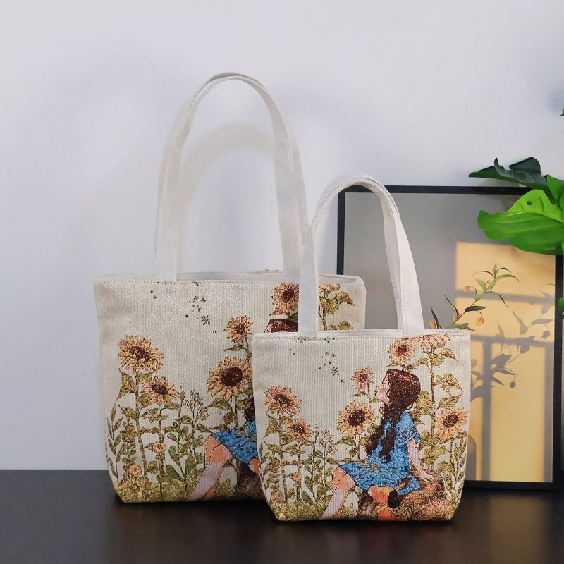 新款双面提花刺绣帆布包手提包休闲文艺小女孩单肩包购物包妈咪包,淘宝优惠券,粉丝福利购,淘宝优惠卷
