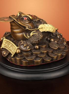 黄铜金蟾招财摆件三足铜金蝉金蟾蜍家居办公室店铺开 业装饰工艺