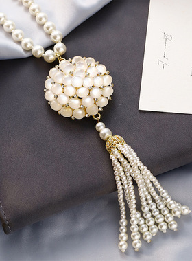 高端大气重工猫眼石项链女复古国风毛衣链秋冬长款配饰挂件吊坠