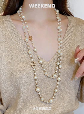 新中式多层珍珠毛衣链女高级感