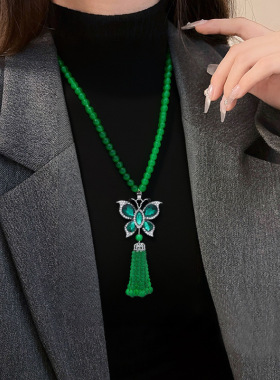 新中式绿如意长款毛衣链女百搭