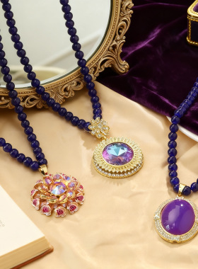 秋冬新中式紫罗兰长款百搭毛衣链