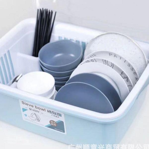 大号厨房沥水碗架家用带盖防尘碗碟收纳箱碗筷餐具收纳盒收纳碗柜 - 图1