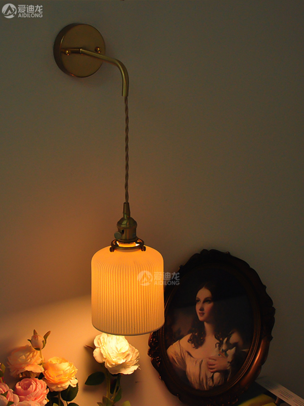 北欧风全铜陶瓷壁灯卧室床头灯客厅墙灯日式过道灯铜灯现代灯具