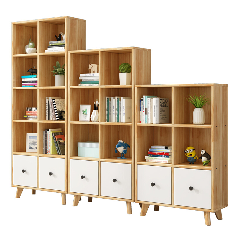 实木松木书柜组合家用储物柜学校教室书架儿童书柜整体墙格子柜 - 图2