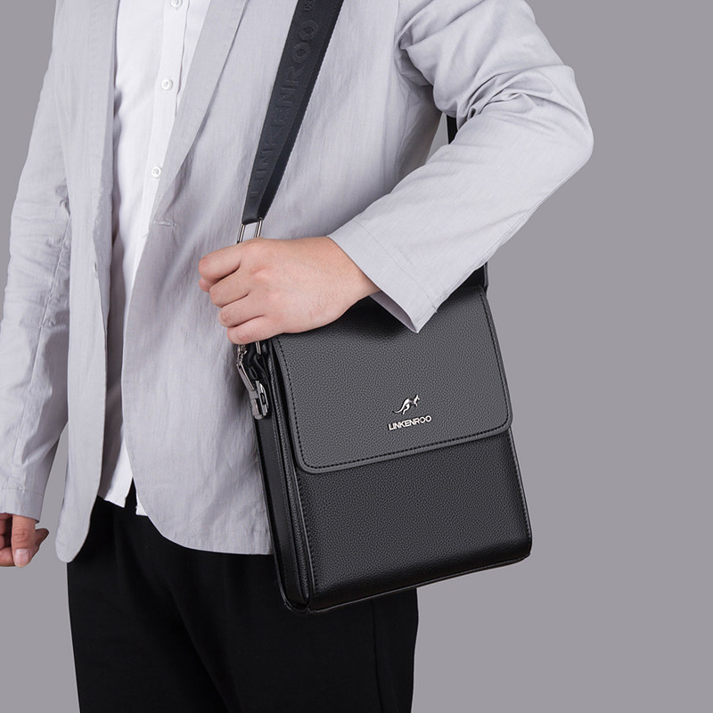 牛皮袋鼠男包防盗带密码锁男士单肩斜挎包商务休闲带盖竖款公文包,淘宝优惠券,粉丝福利购,淘宝优惠卷