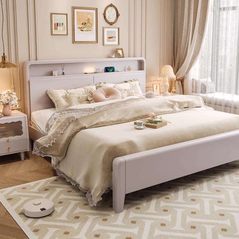 轻法式实木双人1米2床架子主卧室青少年奶油风1米5单人储物木质床 - 图1