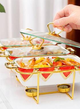 casserole三格双耳陶瓷烤盘家用餐具加热汤锅干锅3pcsbakeware