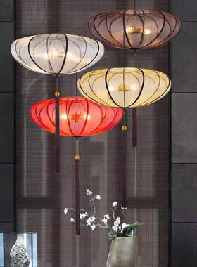 仿古新中式吊灯复古餐厅茶楼饭店中国风火锅店布艺灯笼手绘灯饰