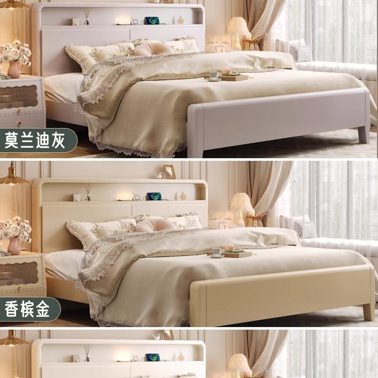 轻法式实木双人1米2床架子主卧室青少年奶油风1米5单人储物木质床 - 图2