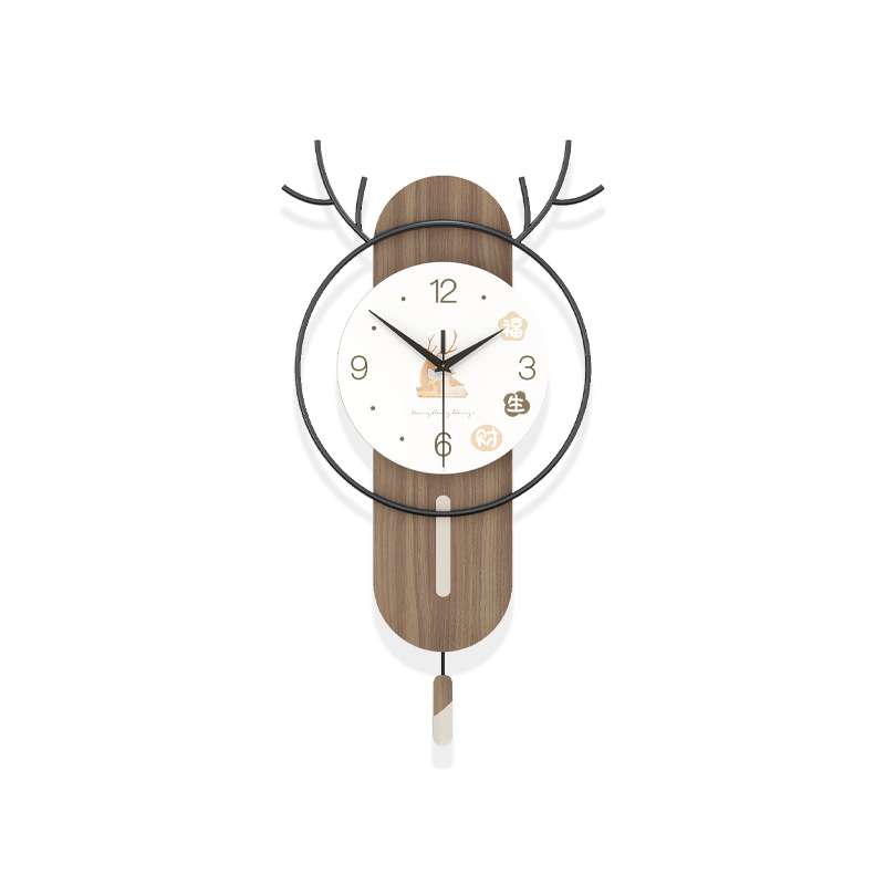 创意鹿头装饰挂钟现代简约家用静音时钟客厅玄关背景挂墙摇摆钟表 - 图3