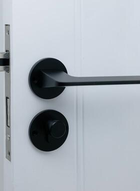 现代黑色门锁家用通用型室内门锁卧室磁吸静音门锁房间门锁门把手