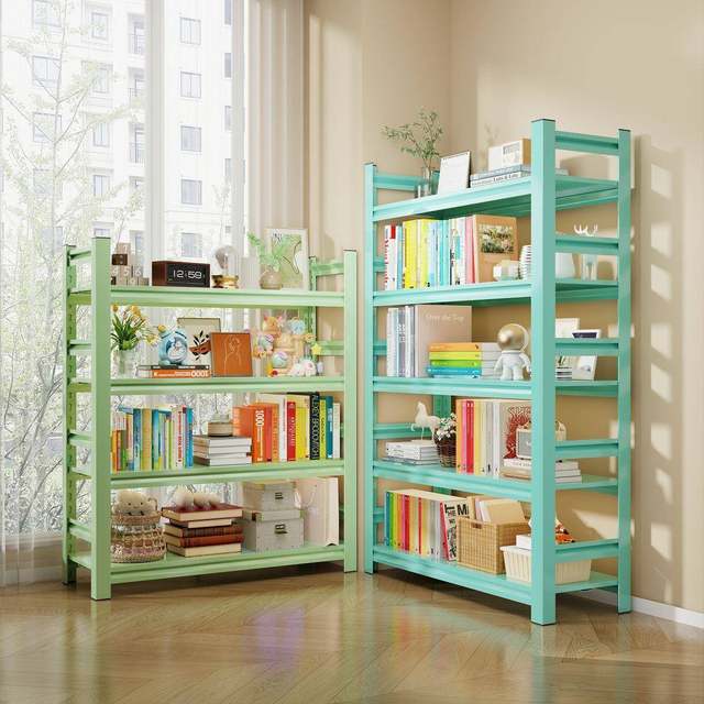 Household steel bookshelf Color storage rack Children's iron art student bookcase multi-layer storage rack Living room storage rack