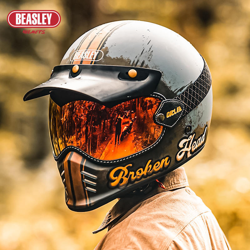 BEASLEY比斯力复古头盔摩托车头盔全盔夏季巡航机车3c认证男式盔 - 图0
