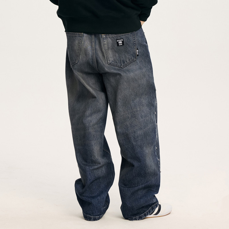 ecko红犀牛  水洗做旧直筒铆钉牛仔裤男2025秋季新款美式复古长裤,淘宝优惠券,粉丝福利购,淘宝优惠卷