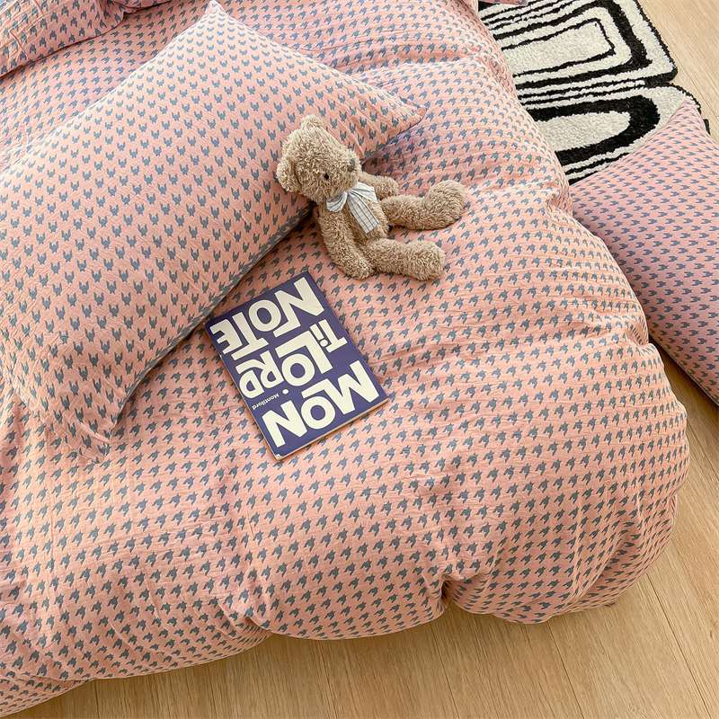 母婴级A类提花色织双层纱四件套柔软透气床单被套纯棉全棉床笠4件 - 图2