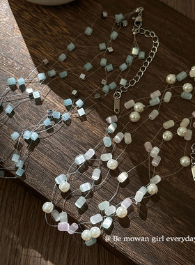 方块叠戴锁骨链女夏季设计高级感